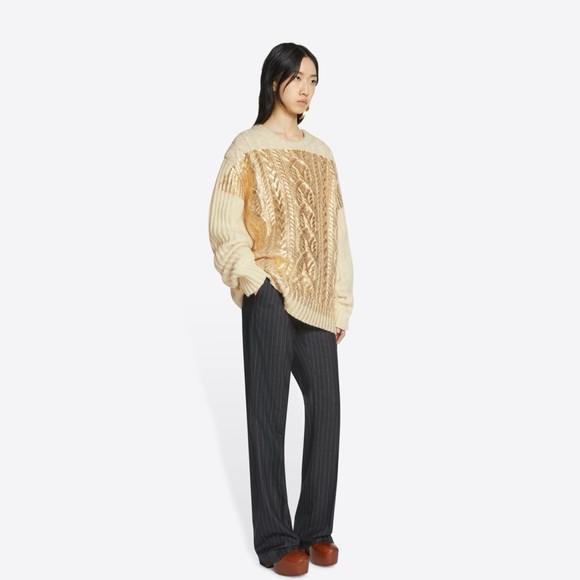 DRIES VAN NOTEN
Metallic Cable-knit Wool Sweater In Ecru - Picture 11 of 13